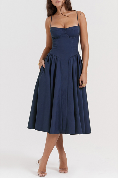 Luxe Velvet Corset Midi Dress 🌟 Sculpted Elegance